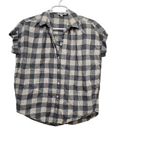 Madewell Gray Cream Plaid Button Front Top Women’s XXS